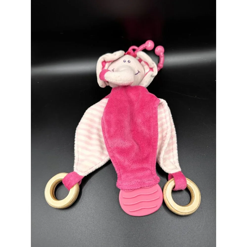 Stephan Baby Elephant Pink Plush Security Blanket Lovey Teether Rings Knot READ‎